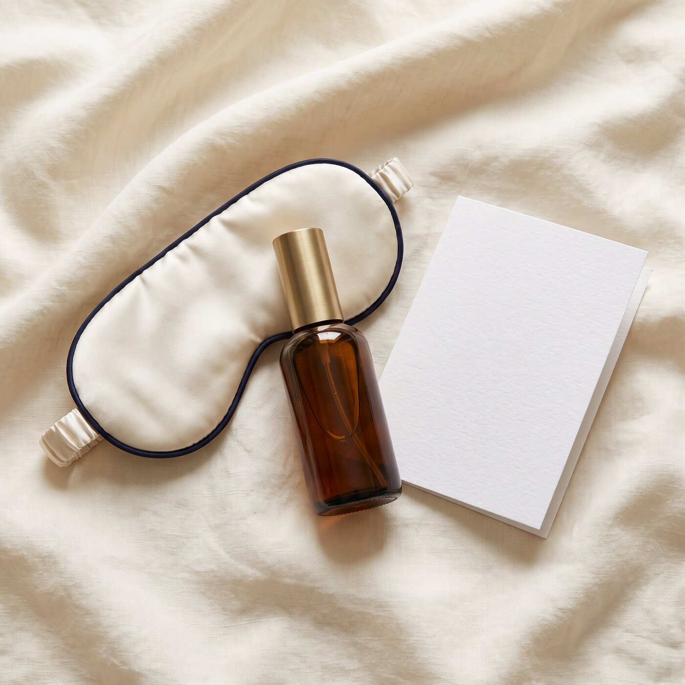 Silk eye mask and pillow mist styled for turndown service