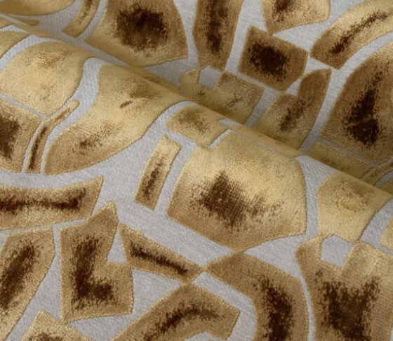 Macro detail of the Richter jacquard fabric, an abstract bronze and grey pattern